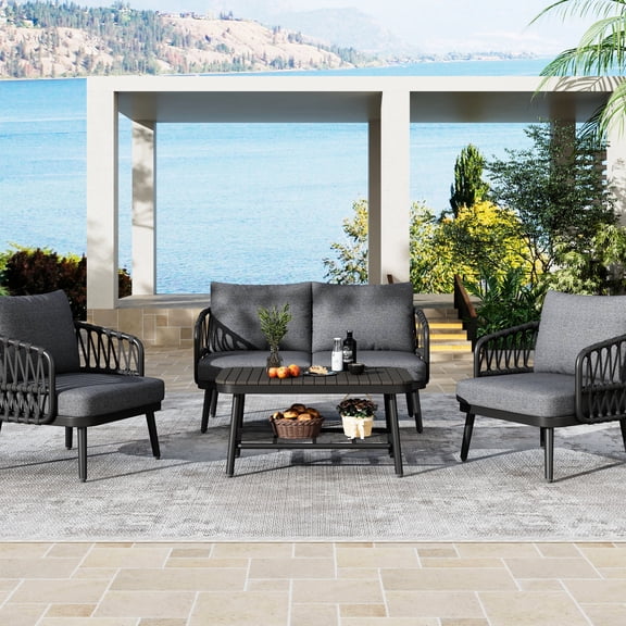 Outdoor Sofa Set of 4 Pieces | Providing a Cozy Outdoor Seating Experience | Powder-Coated Steel and Water-Repellent Cushion Covers | Eliminates the Worry of Outdoor Cushion Stains