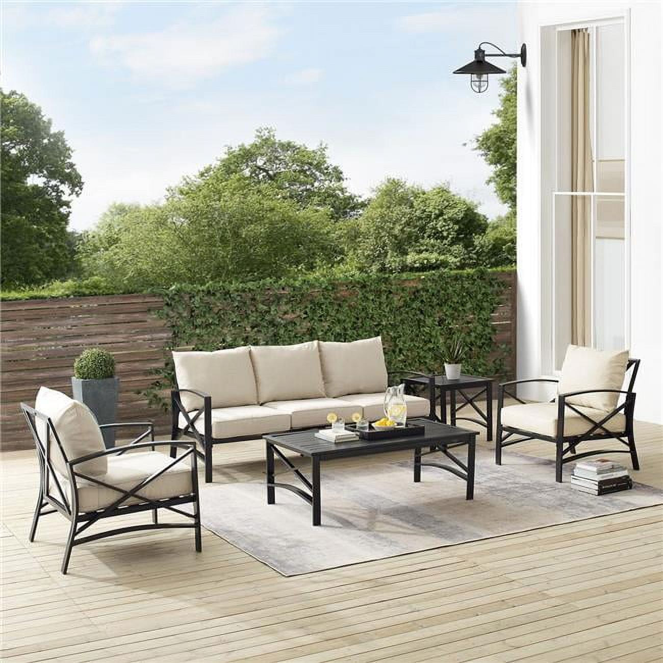 Kaplan 5-Piece Outdoor Sofa Set with Oatmeal Cushions and Bronze Frame