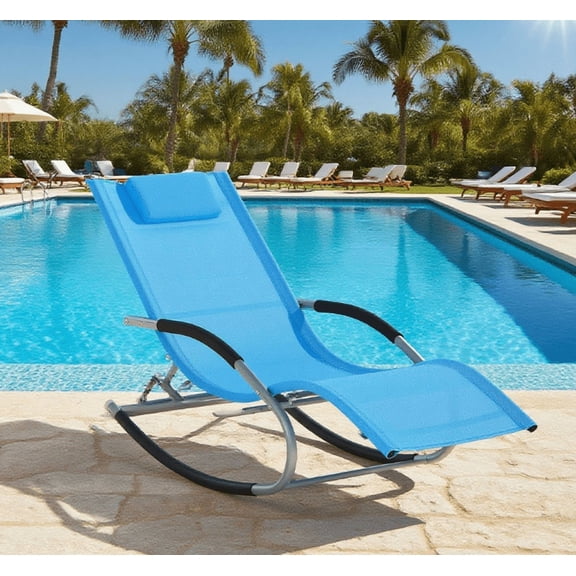 Outdoor Sofa, Zero Gravity Rocking Chair Outdoor Chaise Lounge Chair Recliner Rocker, Light Blue Patio Furniture,Steel Outdoor Sectional, Garden & Outdoor & Patio Furniture Patio Seating