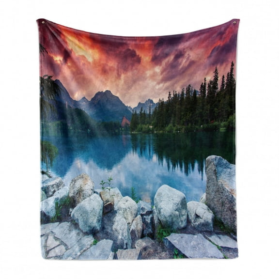 Outdoor Soft Flannel Fleece Blanket, Lake Forest Mountains National Park Slovakia Europe Dramatic Overcrast Sky Idyllic, Cozy Plush for Indoor and Outdoor Use, 50" x 70", Multicolor, by Ambesonne