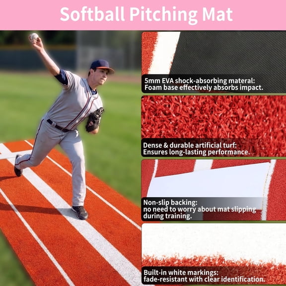 Outdoor Softball Baseball Pitching Mat 10' x 3', Weather Resistant Anti-Slip Pitching Practice Mat with Shock Absorbing Layer, Portable Training Turf for Teenagers Adults Players