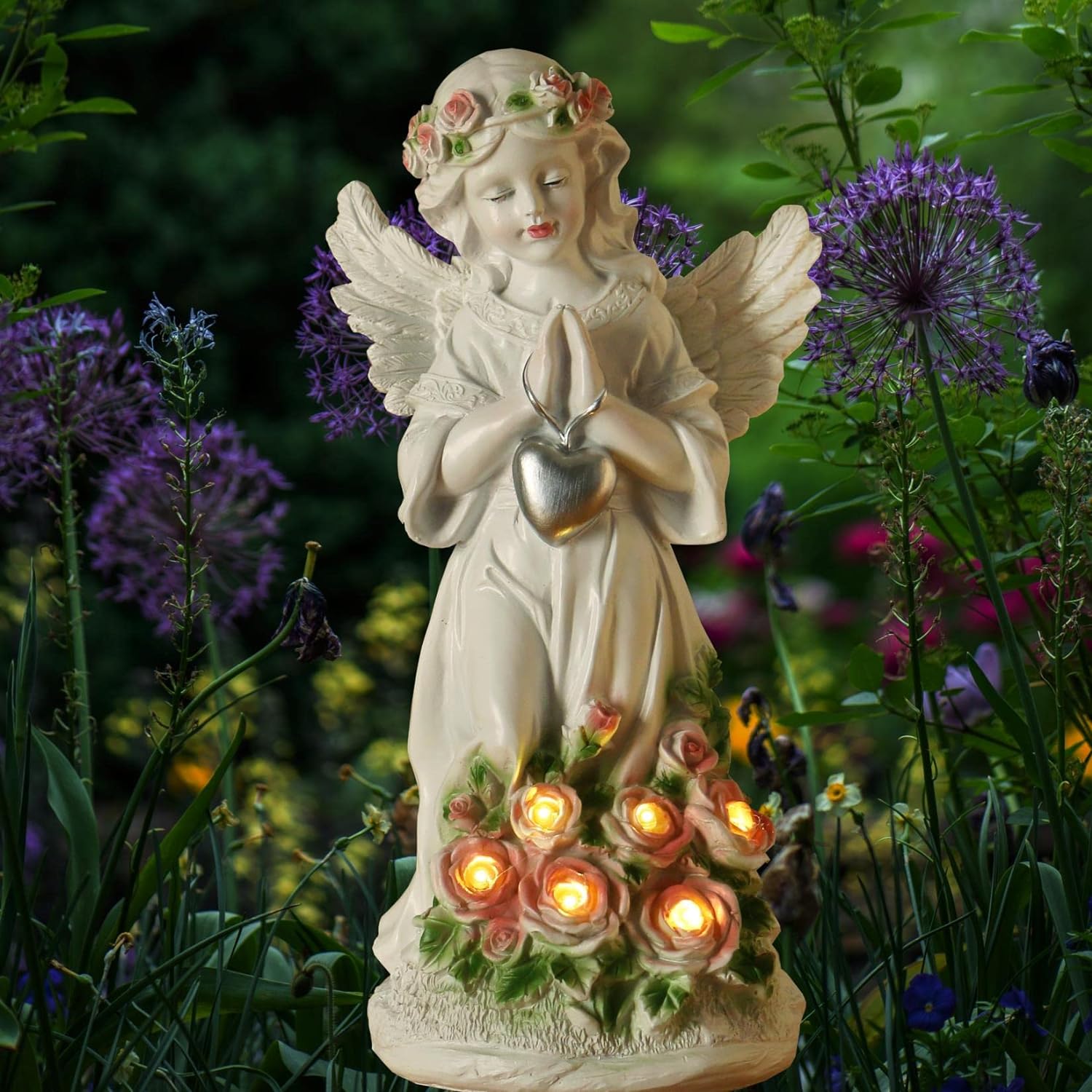 Outdoor Solar Angel Statues with LED Lights for Garden Decor