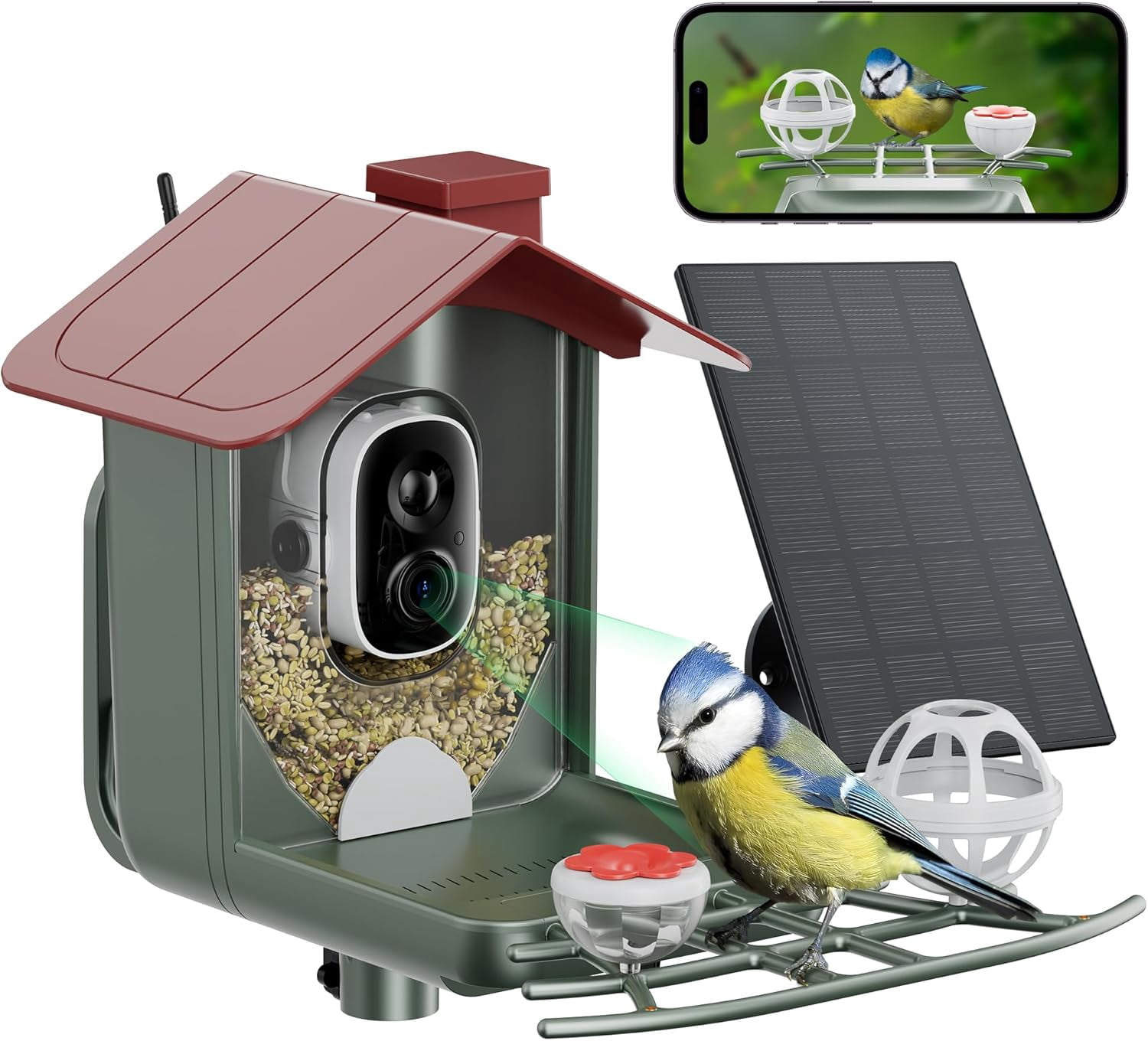 View of Outdoor Solar Bird Feeder with Camera: Smart Wireless Bird Feeder with ...
