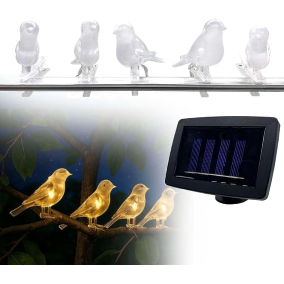 Outdoor Solar Bird String Lights, 5Pcs Set Solar LED Bird Clip On String Light Decorative Lights for Garden, Balconies, Trees, Birds Baths