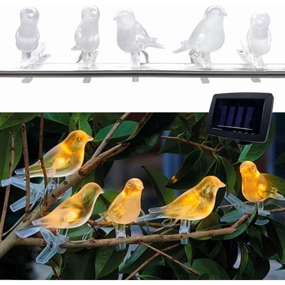 Outdoor Solar Bird String Lights, LED Bird Clip On String Light Decorative Lights for Garden, Balconies, Trees, Bird Baths, Pathways & Fences
