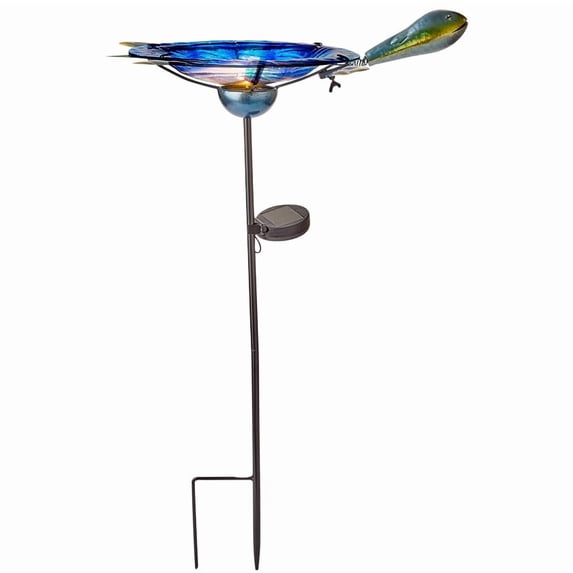 Outdoor Solar Birdbath and Feeder with Stake Turtle or Flamingo