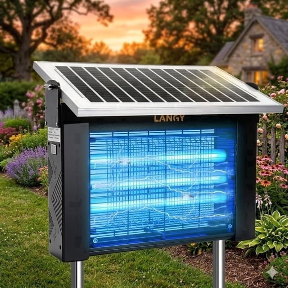 Outdoor Solar Bug Zapper - 10W Solar Panel Powered Mosquito Killer, Waterproof Electronic Insect Fly Trap for Patio, Backyard & Garden