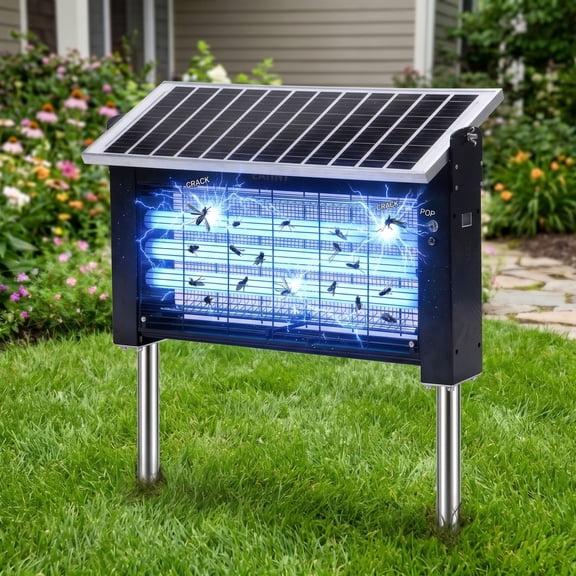 LANGY 20W Commercial Solar Bug Zapper Outdoor Waterproof - Heavy Duty Mosquito Killer, 4500V Electric Insect Fly Trap for Large Yard Patio Garden Camping, 1.5 Acre Coverage