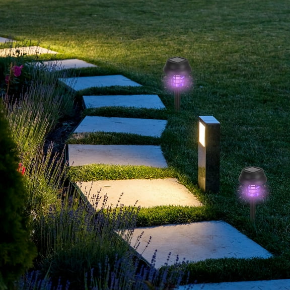 Outdoor Solar Bug Zapper Torches (4-Pack) - UV & White Light, 532V Grid, IPX Waterproof ABS, Lawn Stakes for Yard, Patio, Camping