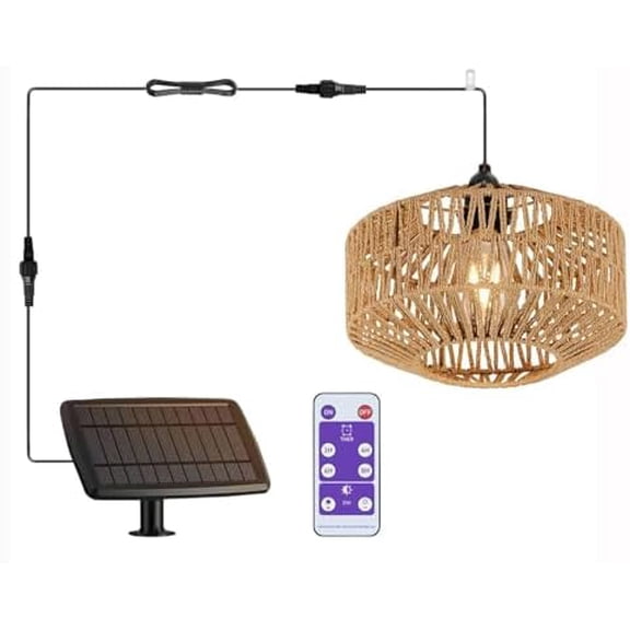 Outdoor Solar Chandelier Indoor Gazebo Lights Waterproof Pendant Hanging Light for Pergola Camping Home Decor Boho Rattan Lampshade Farmhouse Shed Solar Powered Dimmable Remote Control