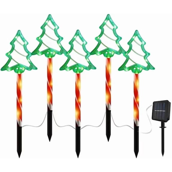 Outdoor Solar Christmas Decorations Lights, 5 in 1 Christmas Pathway Lights Outdoor Waterproof, LED Christmas Outdoor Lights for Yard Garden Decor (Christmas Tree)