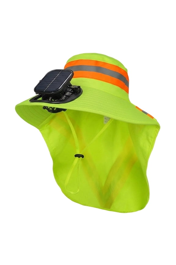 Outdoor Solar Cooling Bucket Hat with Fan USB Rechargeable Wide Brim Neck Flap Reflective Work Sun Hat for Outdoor Use(Green,37X25CM)