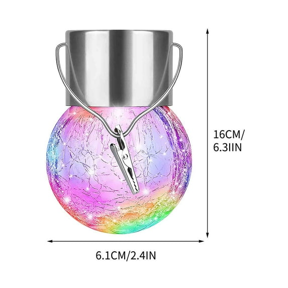 Outdoor Solar Crackle Glass Ball LED Pendant Light | Hanging Rattan Globe Lantern | Multicolor or Warm White | Weather Resistant | Rechargeable | Patio Yard Garden Decoration | 1 Pack
