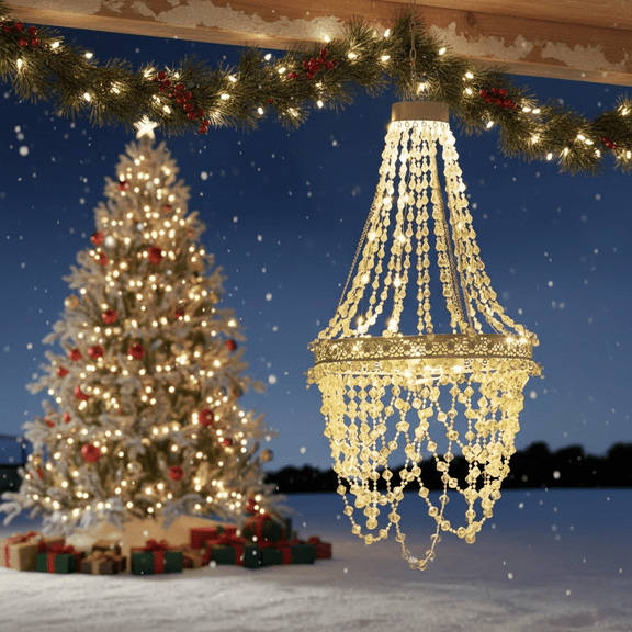 Outdoor Solar Crystal Chandelier Light - 54 LED Waterproof Hanging Lantern with Lithium Battery, Perfect for Garden, Yard, Patio, Gazebo, Wedding & Party