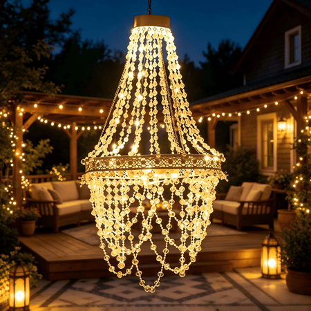 Outdoor Solar Crystal Chandelier Light - 54 LED Waterproof Hanging Lantern with Lithium Battery, Perfect for Garden, Yard, Patio, Gazebo, Wedding & Party