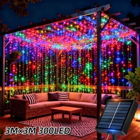 Outdoor Solar Curtain String Lights, LED Waterfall Lights with Fairy Lights, 8 Modes, Outdoor Twinkling Lights Perfect for Balconies, Gazebos, Patios, Parties, Weddings, and Mother’s Day Decorations