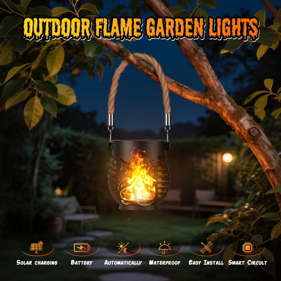 Outdoor Solar Decor Light, Solar Powered Halloween Decorations, Spooky Halloween Decorations, Solar Yard Decorations, Halloween Porch Decorations Weatherproof Hanging Solar Flame