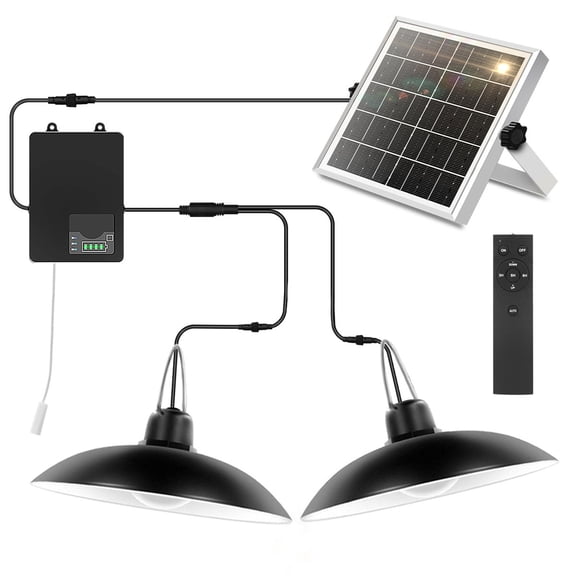 Outdoor Solar Dome Lamp with Remote Control, Pendant Light for Barn Shed Garage, Separate Panel, and Controller Box