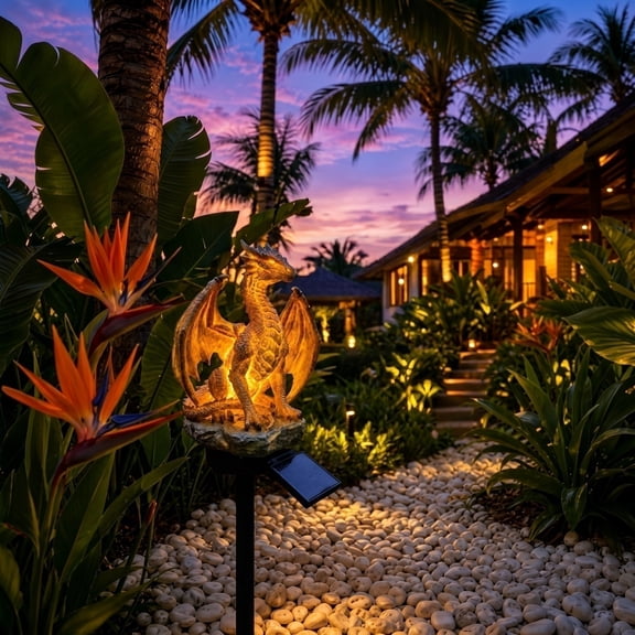 Outdoor Solar Dragon Statue Garden Stake Light, Waterproof Hand-Painted Resin Dragon Sculpture LED Landscape Light, Easy Install Solar Lawn Ornament for Garden Patio Pathway