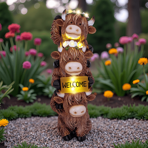 Outdoor Solar Energy Decoration Garden High Mountain Cow Statue and Flower Decoration Fun Three Highs Earth Cow Decoration Father's Day Gift Summer Garden Courtyard Lawn Decoration