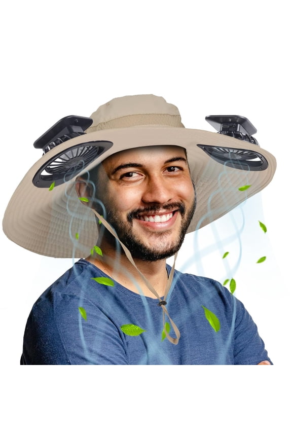 Outdoor Solar Fan Hat, Wide Brim Sun Bucket Hat for Men Women UPF 50+ Fishing & Beach Hat with Fan Built in