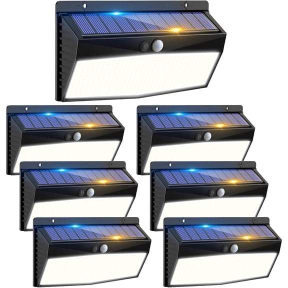 Outdoor Solar Fence Lights with Motion Sensor, 3 Lighting Modes, Waterproof Solar Powered 368 LED Security Lights for Wall Yard Garden Backyard