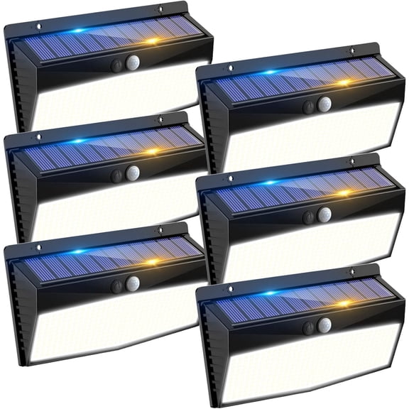 Outdoor Solar Fence Lights with Motion Sensor, 3 Lighting Modes, Waterproof Solar Powered 368 LED Security Lights for Wall Yard Garden Backyard