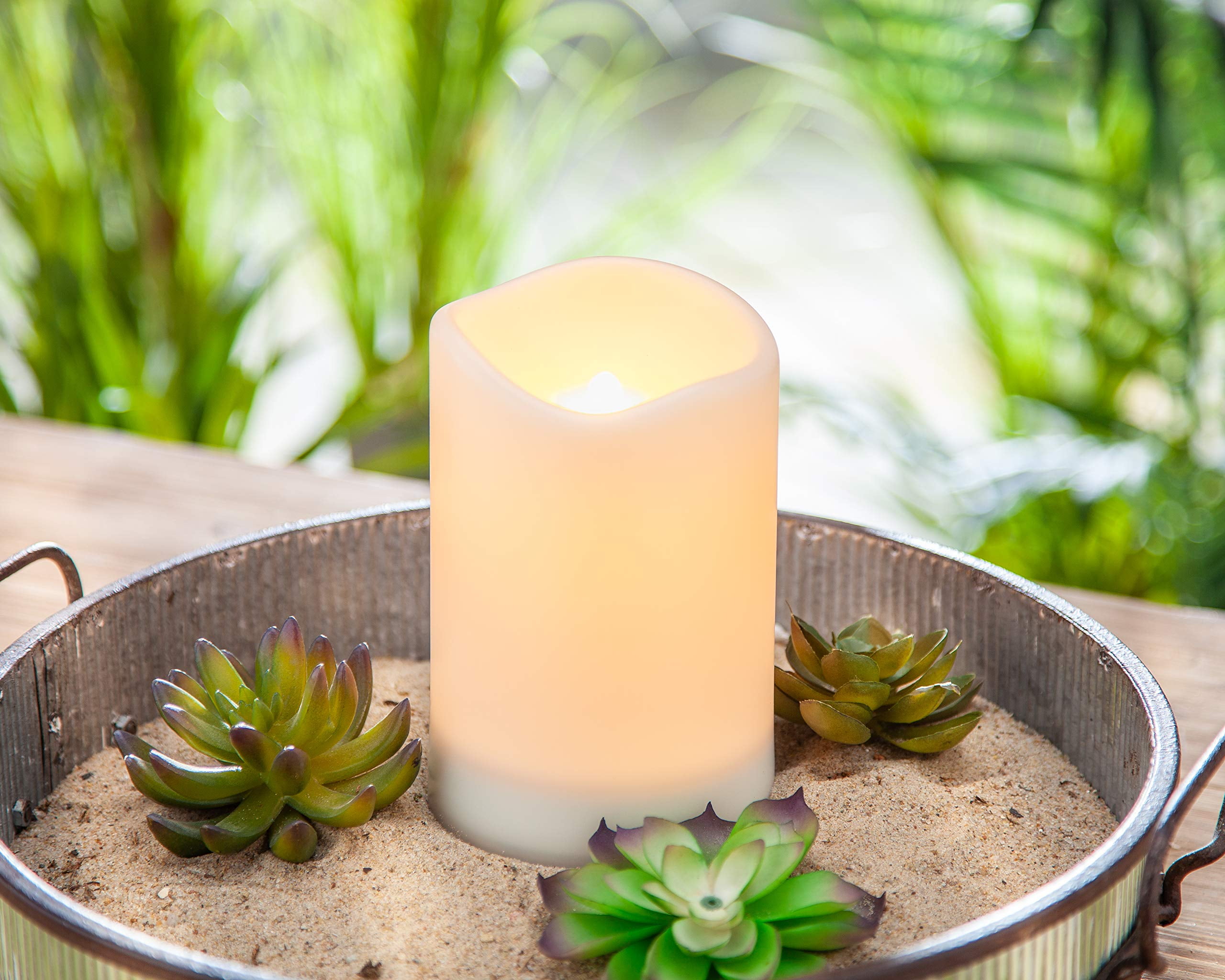 Outdoor Solar Flameless Candle Weatherproof Resin Flickering Flame (4x6)