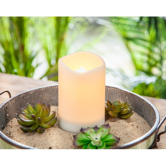 Outdoor Solar Flameless Candle Weatherproof Resin Flickering Flame (4x6)