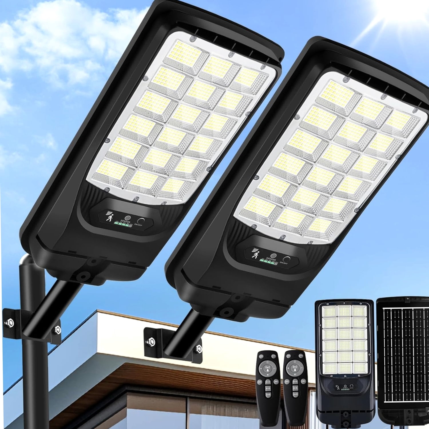 Outdoor Solar Flood Lights, 21000LM 630 LED Security Lighting with ...