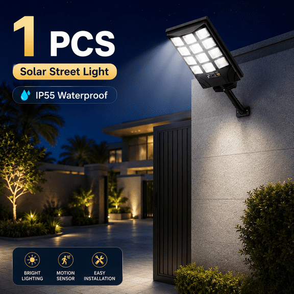 Outdoor Solar Floodlight Dusk to Dawn 7000K LED IP55 Waterproof Motion Sensor Remote Control 1 Pack
