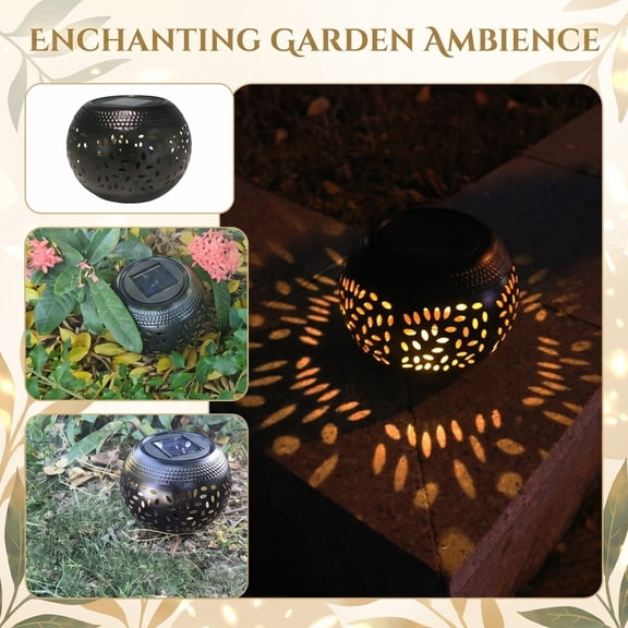 Outdoor Solar Garden Lantern – Hollow Leaf Pattern Metal Sphere,Waterproof Solar Powered Decorative Lighting for Patio,Yard & Walkway