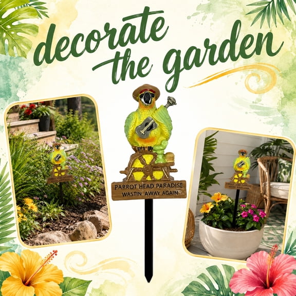 Outdoor Solar Garden Light, Parrot Head Paradise Solar Light, Waterproof Led Outside Bird Pathway Figurine for Patio Lawn, Tropical Garden Solar Lights, 17.7 Inch Resin Parrot
