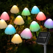 Outdoor Solar Garden Lights - 12 LED Landscape Decorative Pathway String Light 8 Modes Christmas Fairy Lights Waterproof Stake Mushroom Lamp for Patio, Front Yard Decoration Colorful