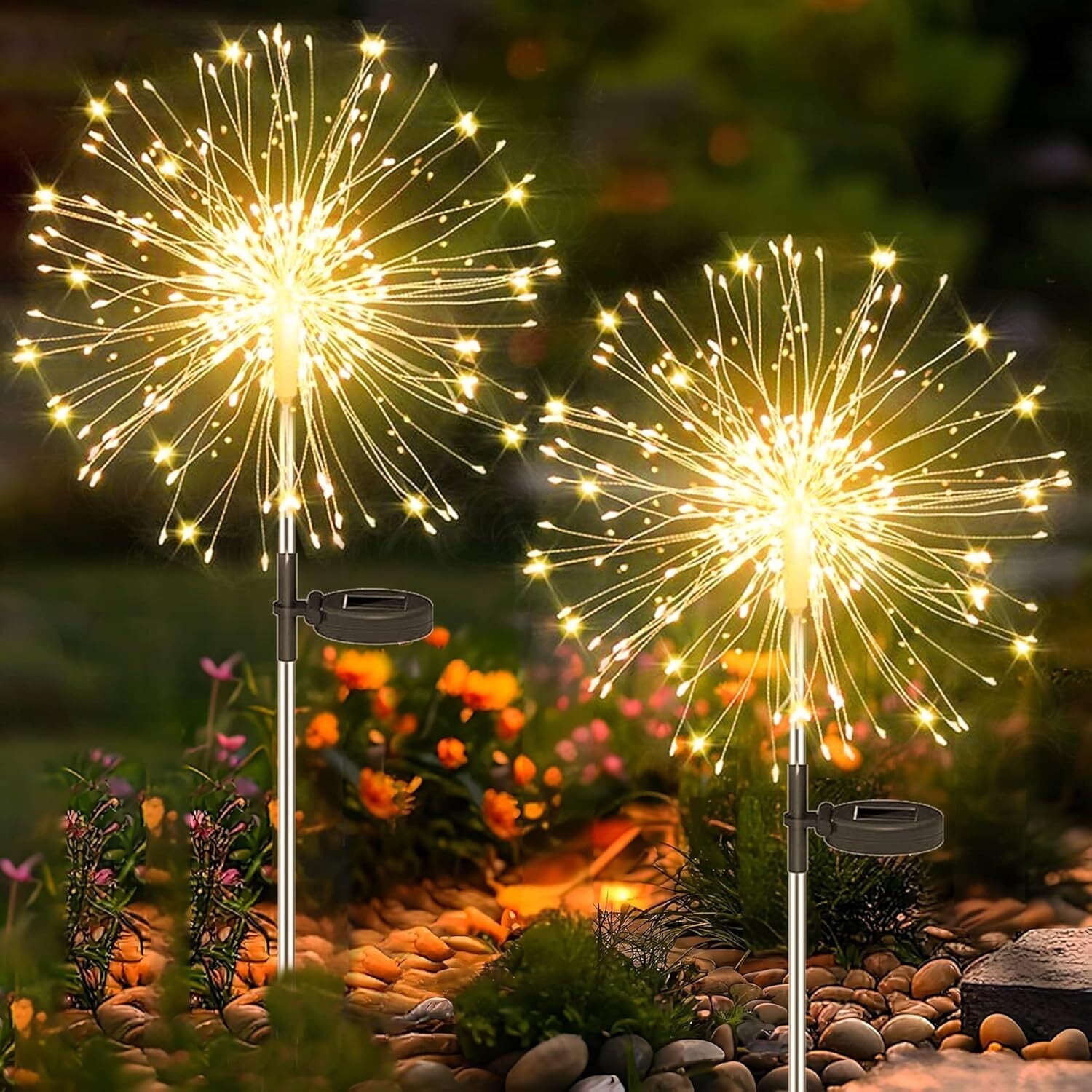 Outdoor Solar Garden Lights, 120 LEDs 8 Lighting Modes 2 Packs Waterproof Solar Fireworks Light Sparklers for Patio Walkway Yard Courtyards Pathway Christmas Party Decorations