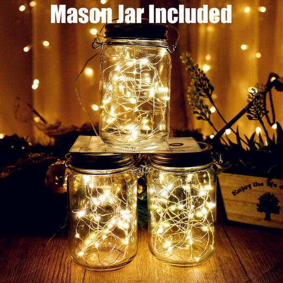 Outdoor Solar Garden Mason Jar Decor Lights With 20LED Fairy String Light Solar Hanging Lanterns for Yard Patio DIY Party Wedding Decoration (2 Pieces)