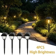 Outdoor Solar Garden Pathway Lights, 4 Pack Warm White LED Solar Powered Landscape Stake Lights, Auto Dusk to Dawn Waterproof Outdoor Walkway Lamp for Yard, Lawn, Patio, Garden & Driveway Decor