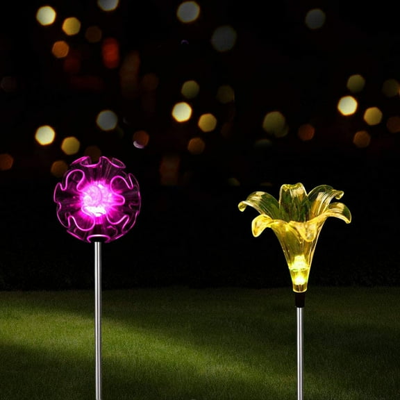 Outdoor Solar Garden Stake Light Color Changing Decorative LED Stake Lamp In-ground Landscaping Lighting for Garden Patio Yard Lawn Pathway Decor Decorations Figurine Lily and Dandelion
