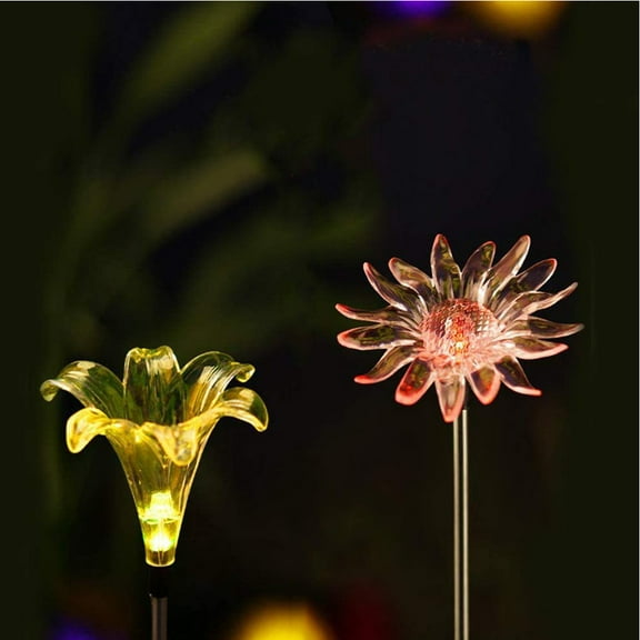 Outdoor Solar Garden Stake Lights Color Changing Decorative LED Stake Lamps In-ground Landscaping Lights for Garden Patio Yard Lawn Pathway Flower Bed Decor Decorations Figurine Sun Flower and Lily