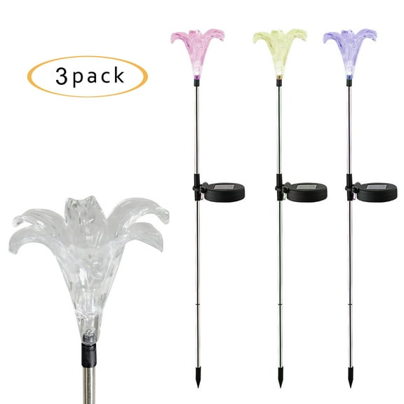 Outdoor Solar Garden Stake Lights Solar Powered Color Changing LED Decorative Light Lily 3-pack