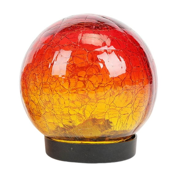 Outdoor Solar Gradient Red Globe Lights, Waterproof Led Solar Round Gazing Balls for Lawn Garden Patio Table Art Decoration, Back Yard Landscape Illuminated Cracked Glass Sphere Light Orbs