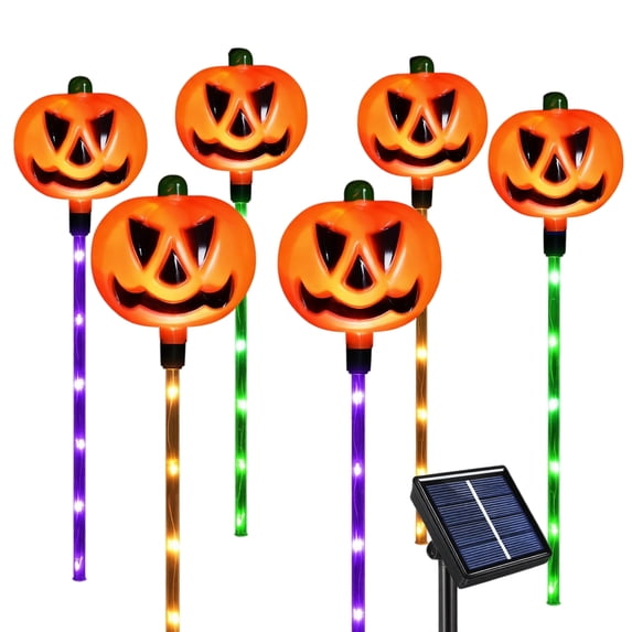Outdoor Solar Halloween Lights, Pumpkin Solar Lights Outdoor, Halloween Stake Lights, Solar Pathway Lights Outdoor, 6 Jack-O'-Lantern Path Lights for Yard Holiday Decoration