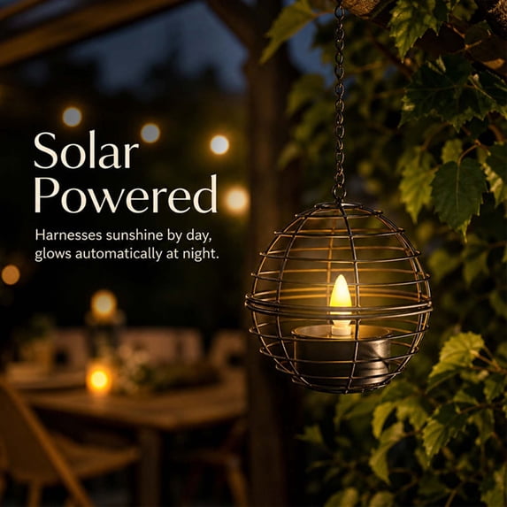 Outdoor Solar Hanging Lights, Spherical Candle Lanterns, Metal Iron Art Pendant Lights for Garden Patio Decor, Nighttime Ambiance