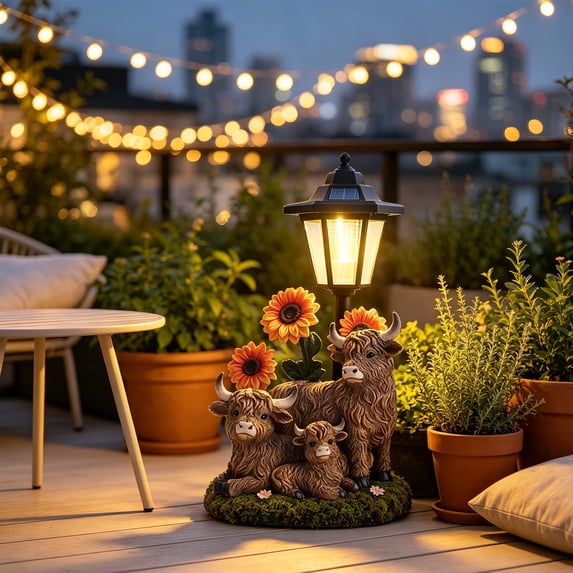 Cow Db Outdoor Solar Highland Cow Garden Statue Lamp, Resin Cattle Figurine ...