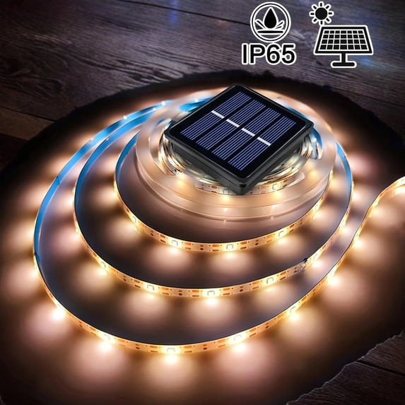 Outdoor Solar LED Strip Lights, 16.4FT 32.8FT, 3000K Warm White 6000K White, 300 600 LEDs, Cuttable, 8 Modes, IP65 Waterproof for Garden, Patio Holiday Decor