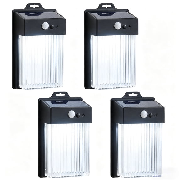 Rirool 4 Pack Solar Motion Sensor Wall Lights Outdoor Waterproof LED Fence Lights, Dusk to Dawn Solar Powered Patio Porch Garage Deck Lights, Cool White