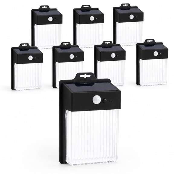 RNKR 8 packs Outdoor Solar Lamp Motion Sensor Wall Lamp Waterproof LED Solar Fence Lights for Patio, Garden, Yard, Porch, Deck, Garage, Cool White