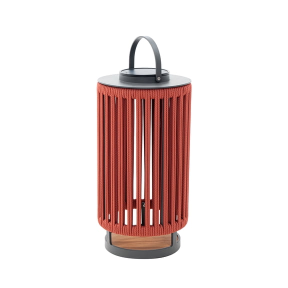 Outdoor Solar Lamp Outdoor Hollowed-Out Floor Lights Aluminum Braided Rope Lantern for Garden, Red