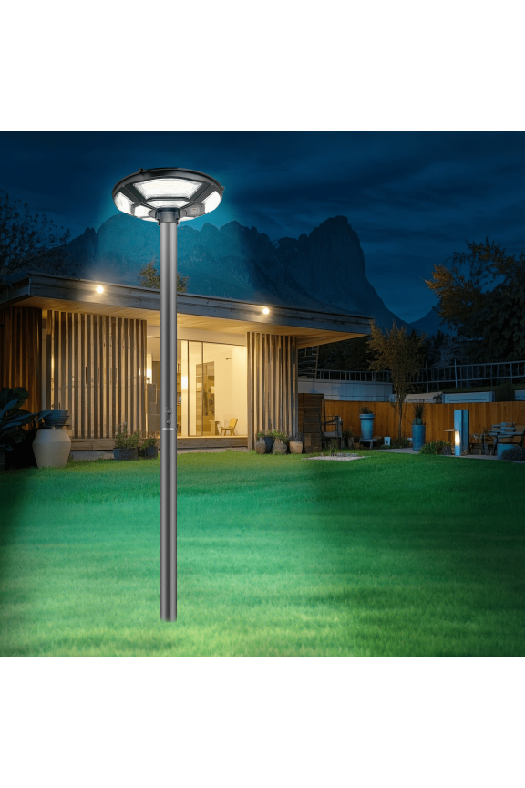 Outdoor Solar Lamp Post with 10' Galvanized Steel Light Pole, Motion Sensor, IP65 Waterproof, Dusk to Dawn, 750-LED Outdoor Solar Light with Remote for Yard, Parking Lot, Pathway, Patio