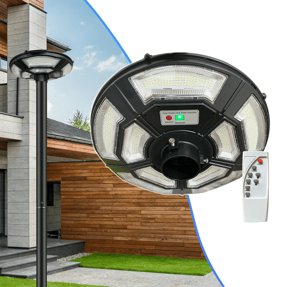 Outdoor Solar Lamp Post Head with Motion Sensor and Remote - IP65 Waterproof Dusk to Dawn Outdoor Street Light with Timer for Patio Pathway Driveway Yard